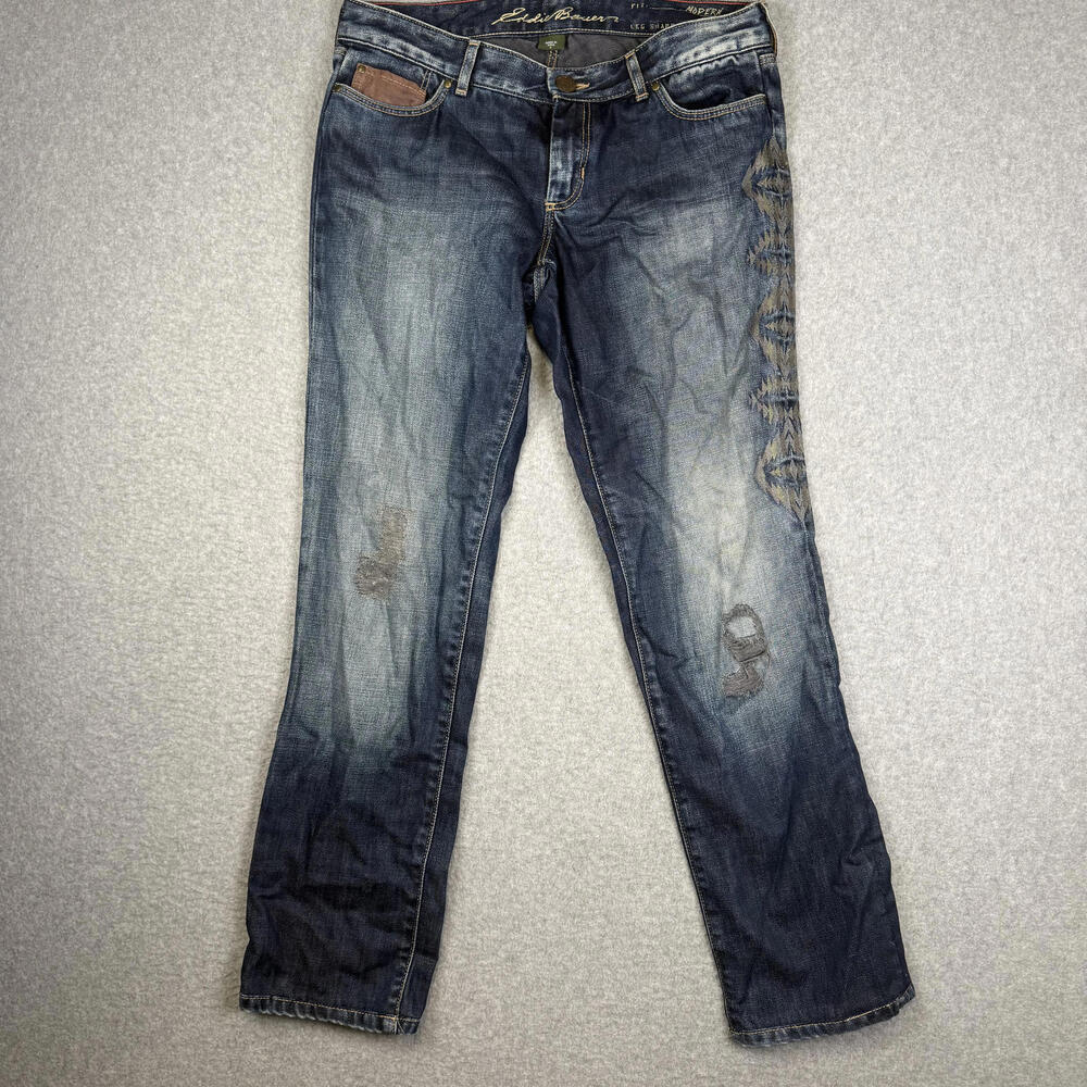 Eddie Bauer Women's Size 4 Embroidered Distressed Ankle Length Jeans Blue